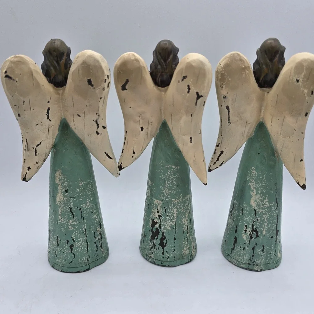 Set Of 3 Angel Figurines Pray Dove‎ Rustic Christmas Home Decor